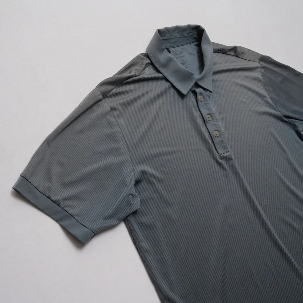 Adidas Golf Polo‎ Shirt Mens Medium Gray Climalite Striped Performance